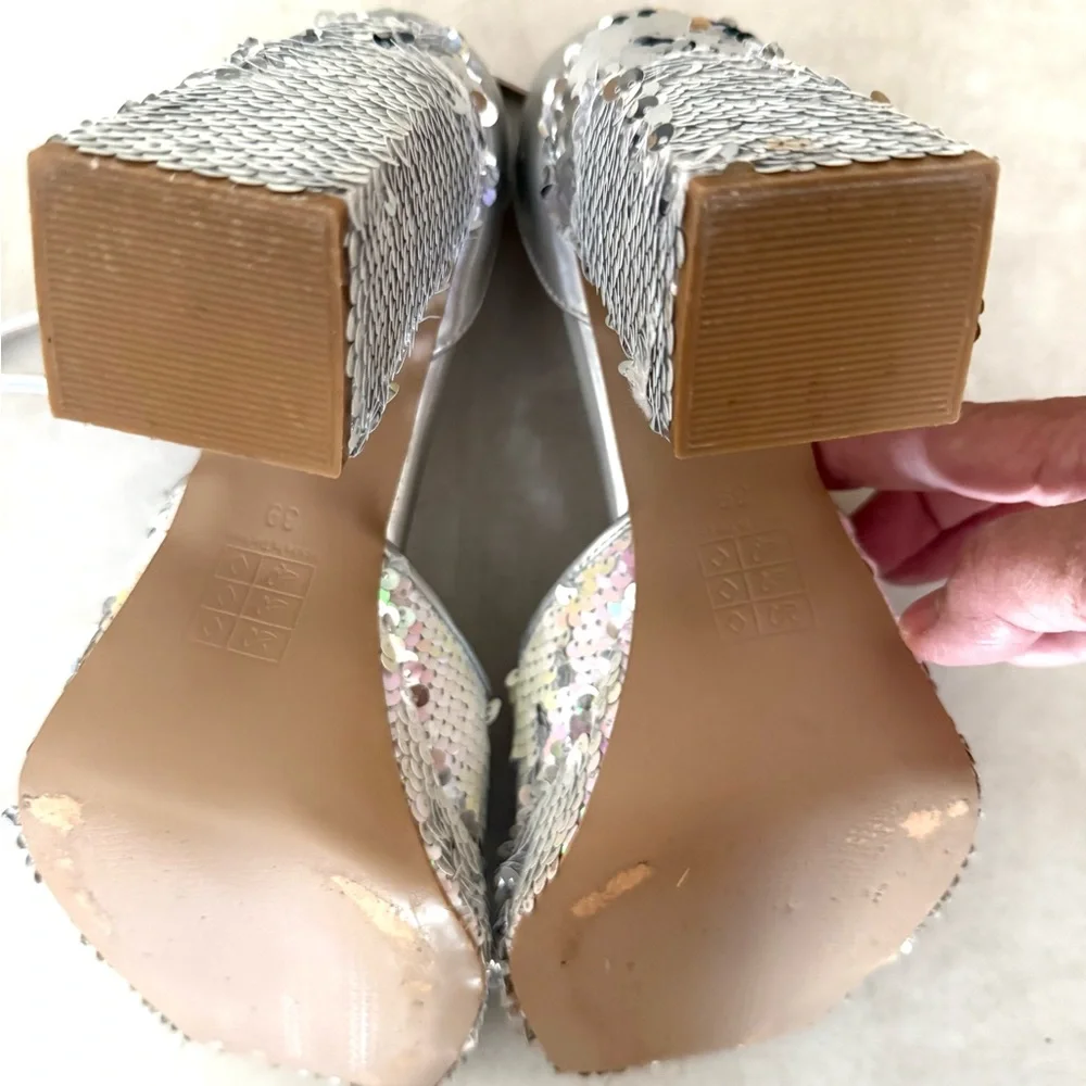 Nasty Gal White sequin and silver tone leather platform party sandals - Picture 3 of 8